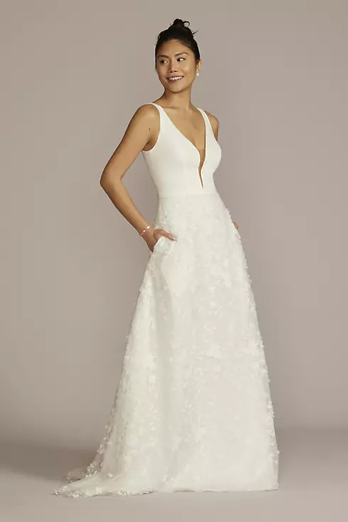 3D Floral Crepe A-Line Wedding Dress with Pockets Image 1