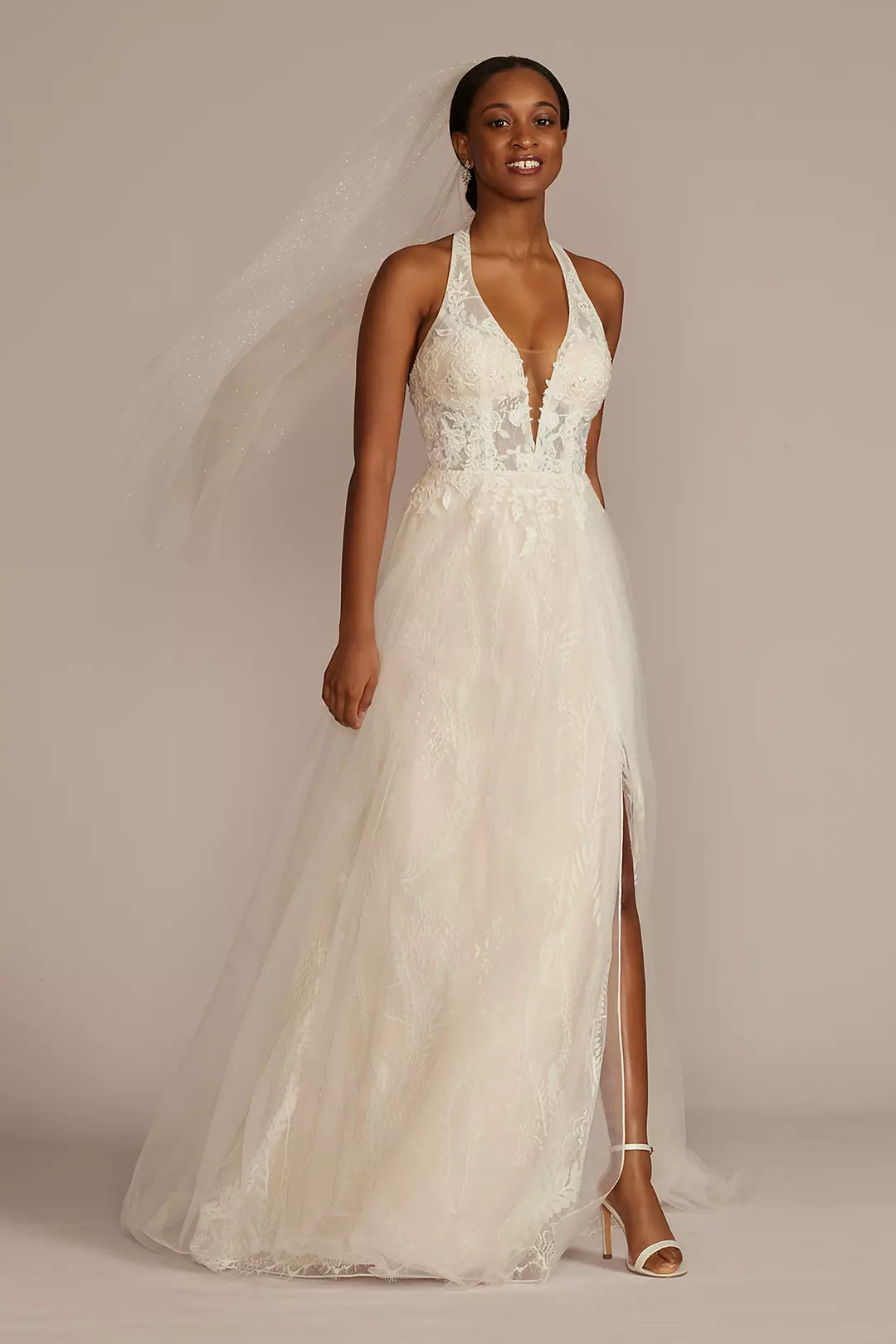 Lace Applique Halter A-Line Wedding Dress Image