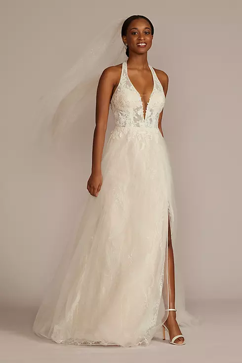 Lace Applique Halter A-Line Wedding Dress Image 1