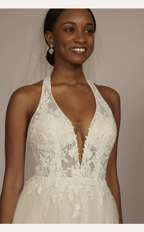 Lace Applique Halter A-Line Wedding Dress
