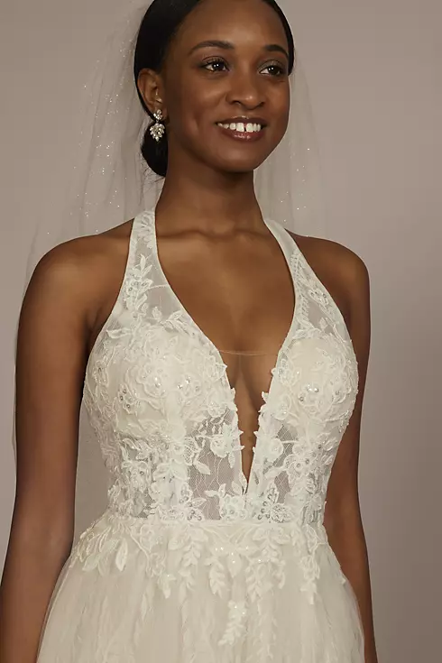 Lace Applique Halter A-Line Wedding Dress Image 3