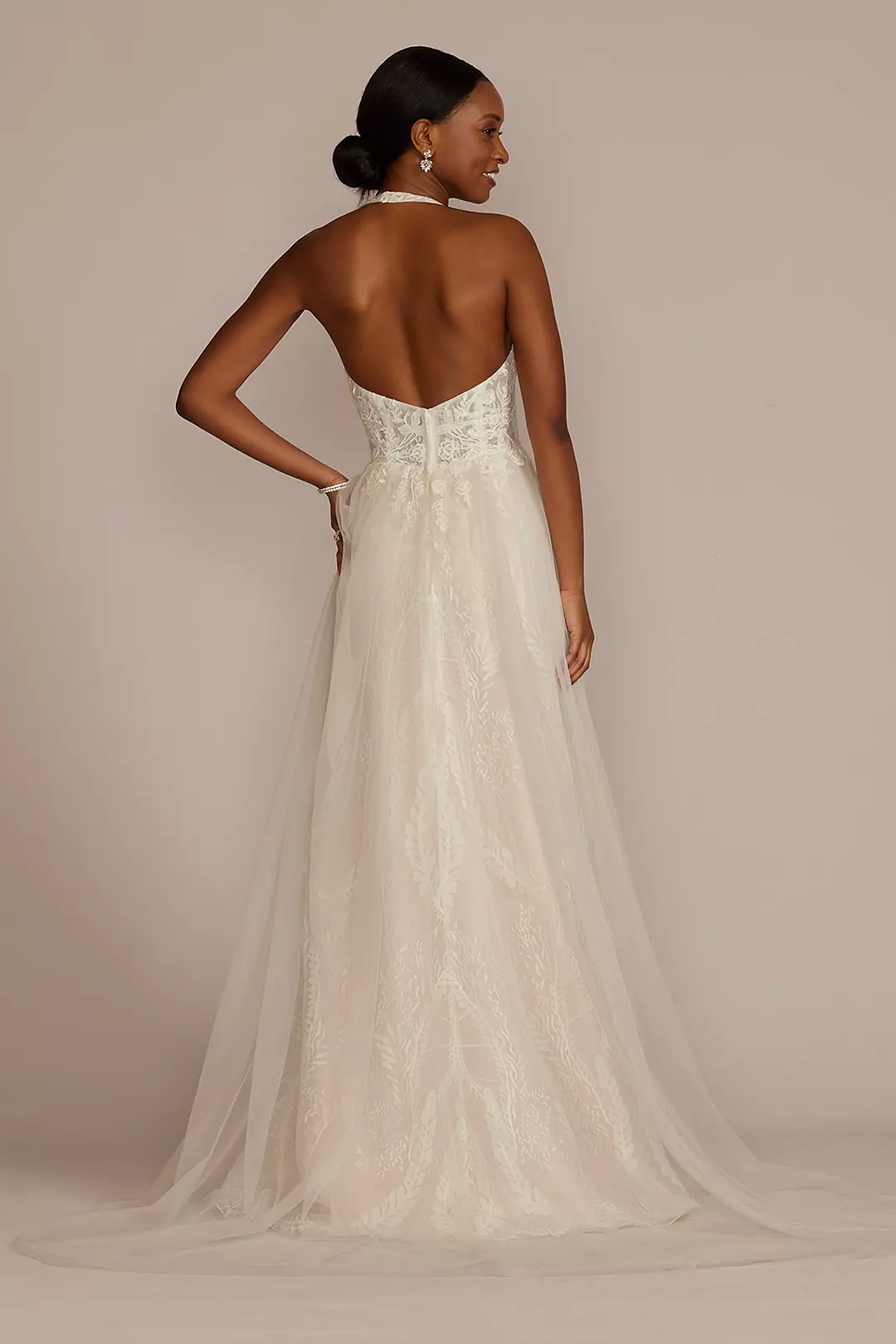 Lace Applique Halter A-Line Wedding Dress Image 2