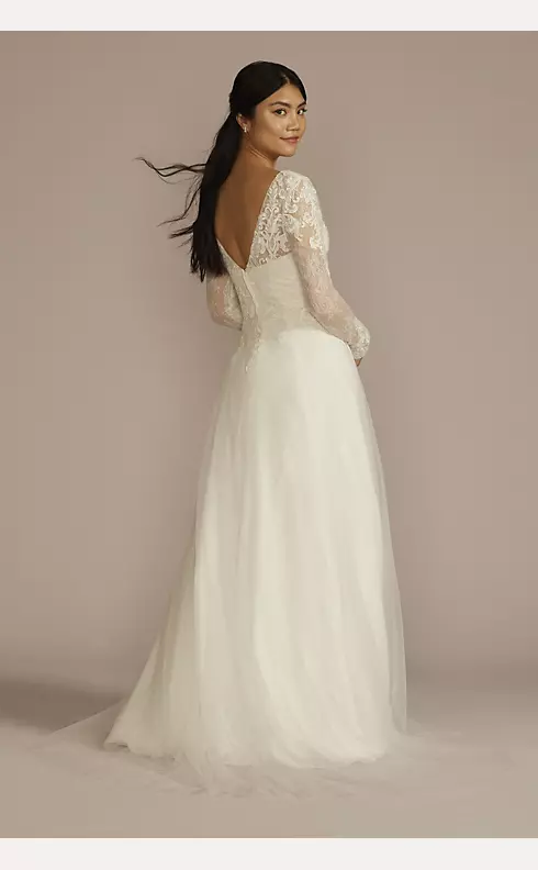 Long Sleeve Lace Bodice Tulle A-Line Wedding Dress Image 2