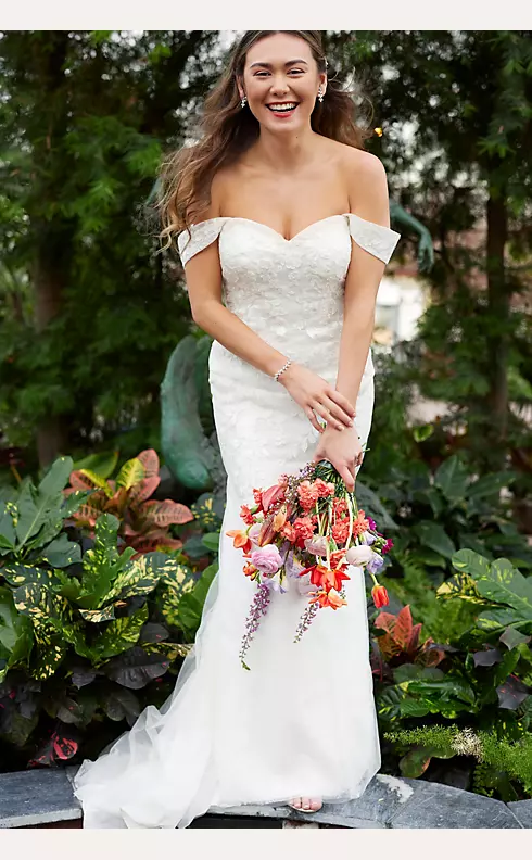 Buy Bride Wedding Dress Women Off Shoulder Floral Applique Floor