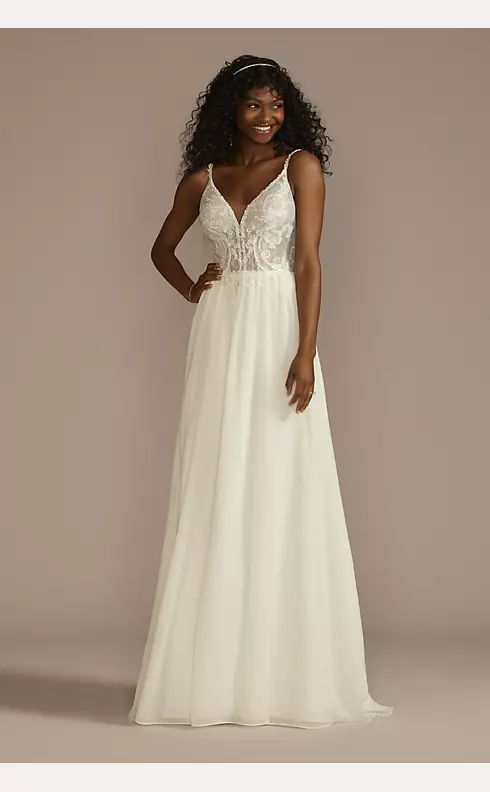 Lace Bodice Spaghetti Strap A-line Wedding Dress Image 1