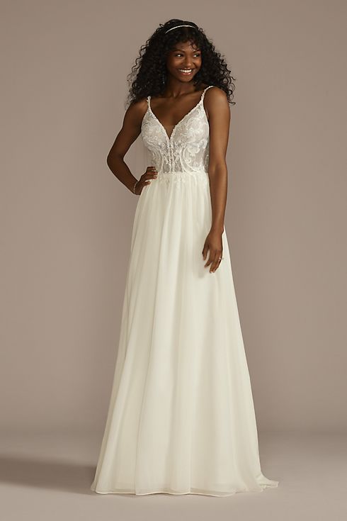 Lace Bodice Spaghetti Strap A-line Wedding Dress Image