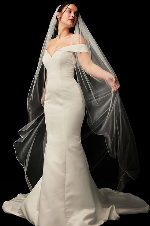 Off-Shoulder Satin Mermaid Wedding Dress Image 5
