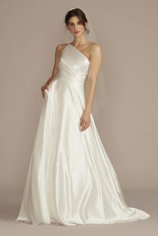 One Shoulder Satin A-Line Wedding Dress