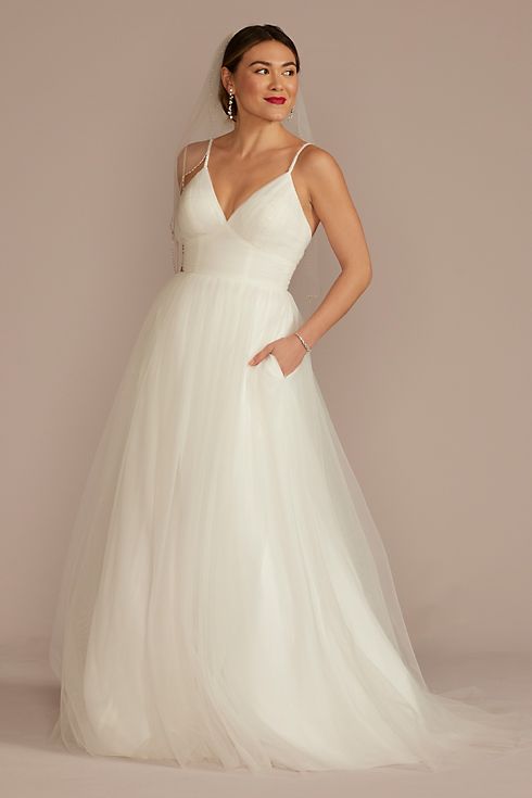 Beaded Strap Low Back Tulle A-Line Wedding Dress Image 1