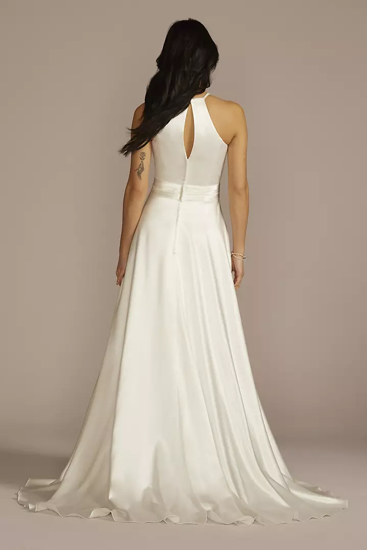 Satin Backless A Line High Neck Wedding Dress Satin Backless A Line High Neck Wedding Dress