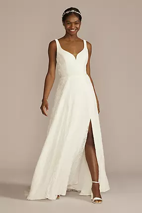 Square Back Allover Lace A-Line Wedding Dress | David's Bridal Square Back Allover Lace A-Line Wedding Dress | David's Bridal