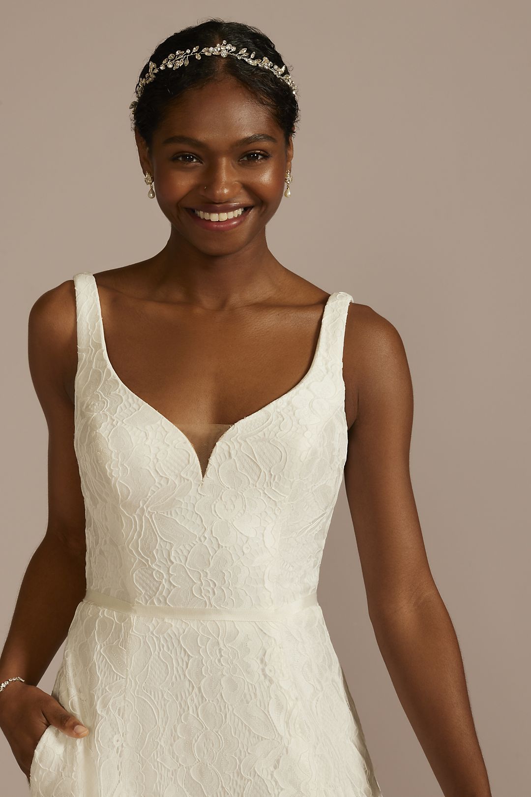 Square Back Allover Lace A-Line Wedding Dress Image 4