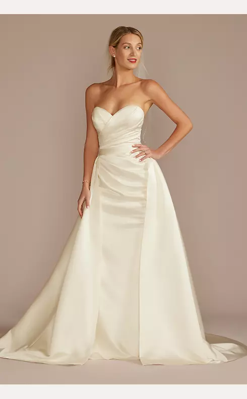 Satin Ruched Bodice Wedding Dress with Overskirt Image 1