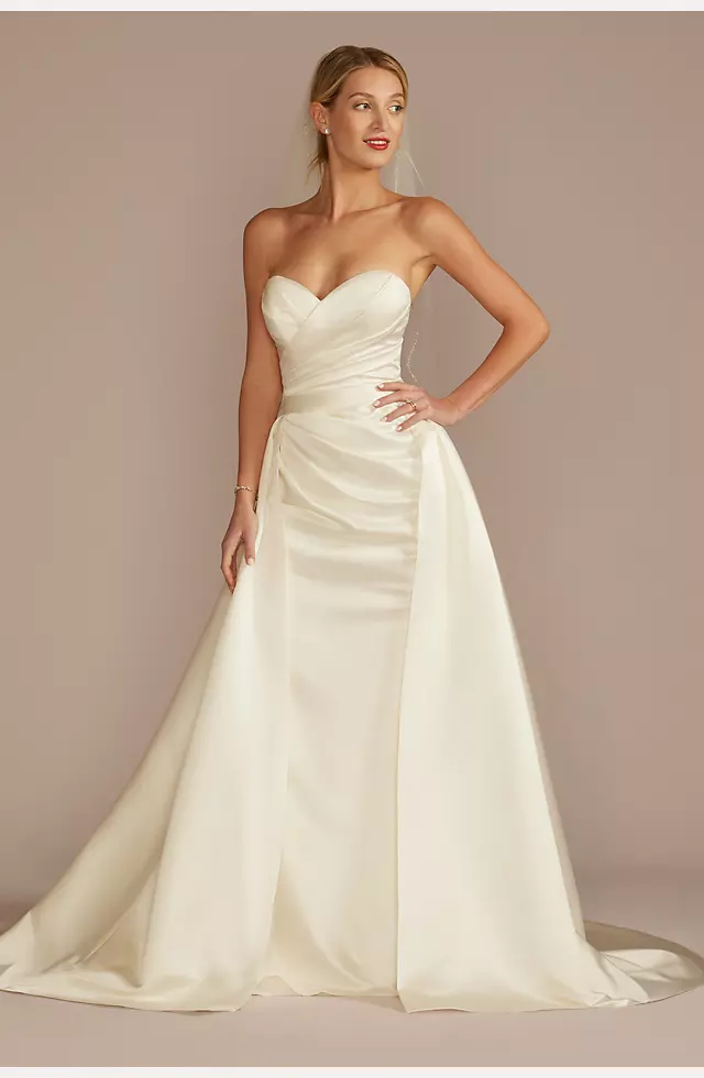 Satin Ruched Bodice Wedding Dress with Overskirt Image