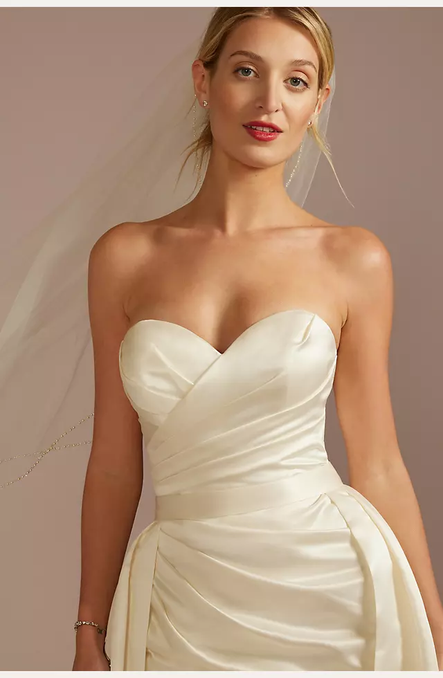Satin Ruched Bodice Wedding Dress with Overskirt Image 5