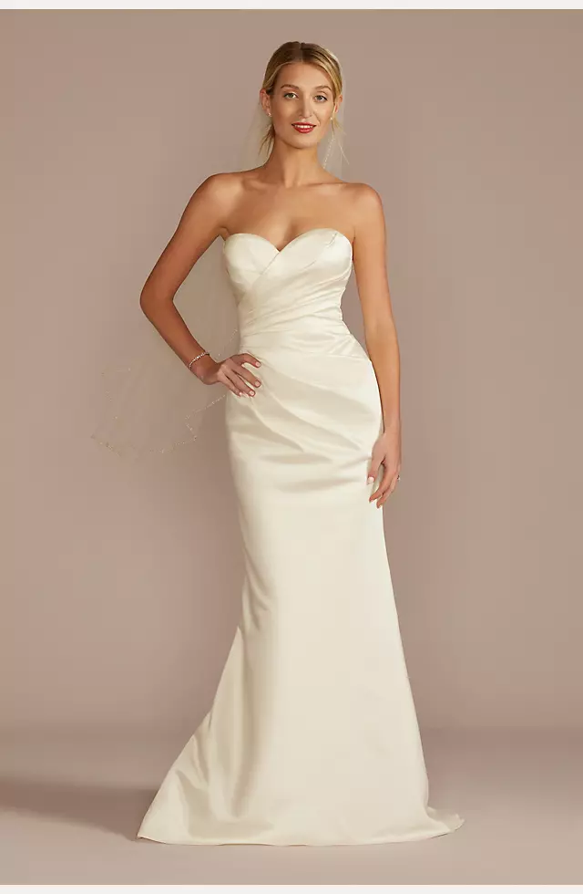 Satin Ruched Bodice Wedding Dress with Overskirt Image 3