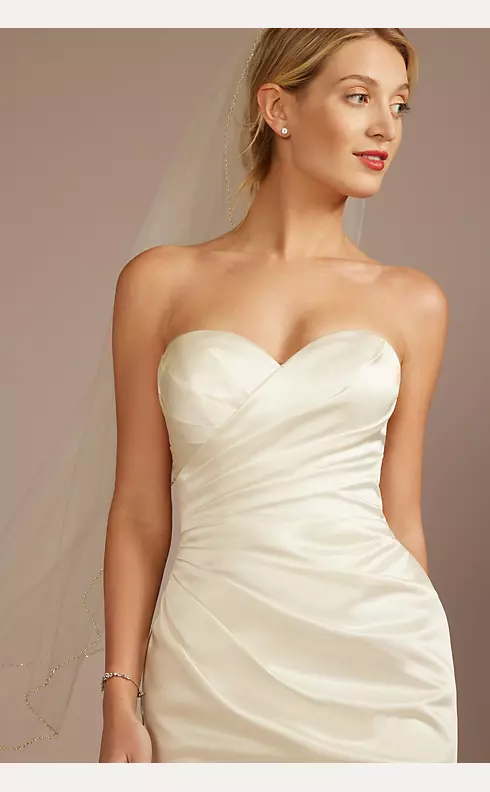 Satin Ruched Bodice Wedding Dress with Overskirt Image 6