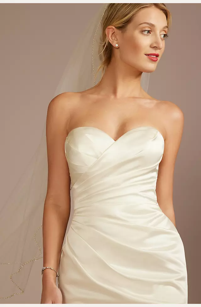 Satin Ruched Bodice Wedding Dress with Overskirt Image 6