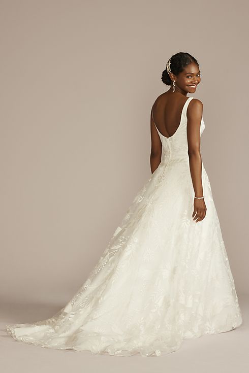 V-Neck Embroidered Lace A-Line Wedding Dress Image 4