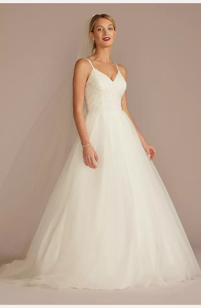 Embroidered Bodice Tie Back A-Line Wedding Dress