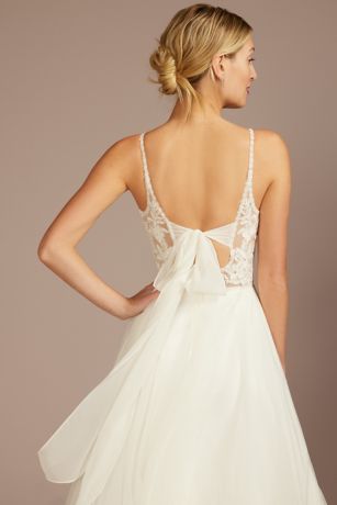 Embroidered Bodice Tie Back A-Line Wedding Dress | David's Bridal