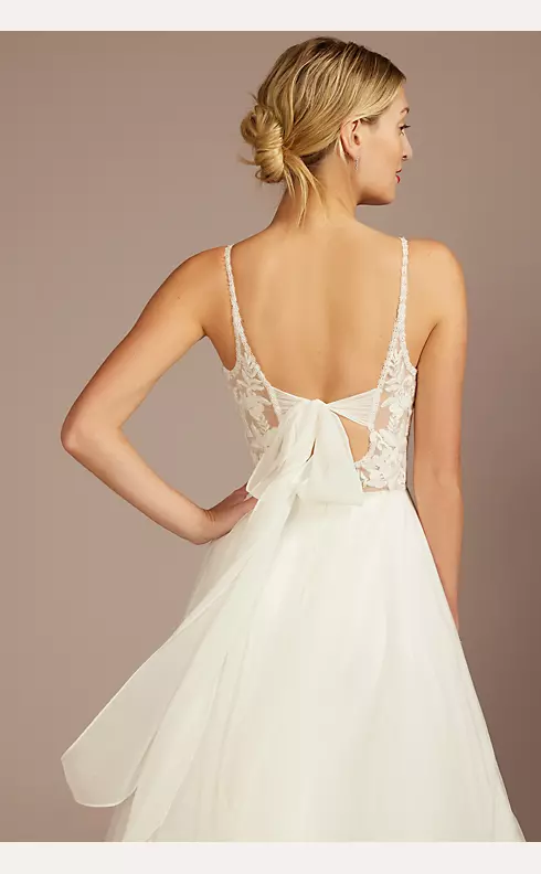 Embroidered Bodice Tie Back A-Line Wedding Dress Image 4