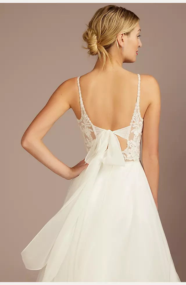 Embroidered Bodice Tie Back A-Line Wedding Dress Image 4