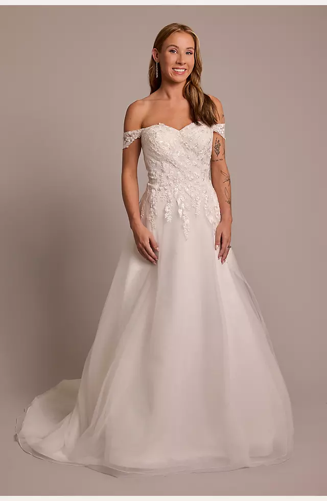 Off-the-Shoulder Appliqued A-Line Wedding Dress Image