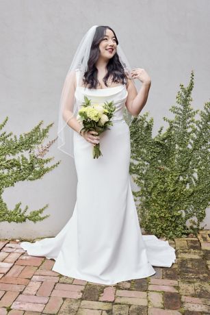 Stretch Crepe Cowl Neck Tank Sheath Wedding Dress | David's