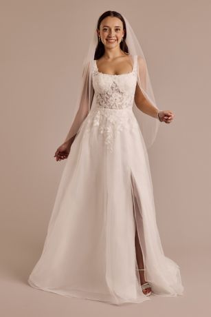 Illusion Bodice Square Neck Wedding Dress | David's Bridal