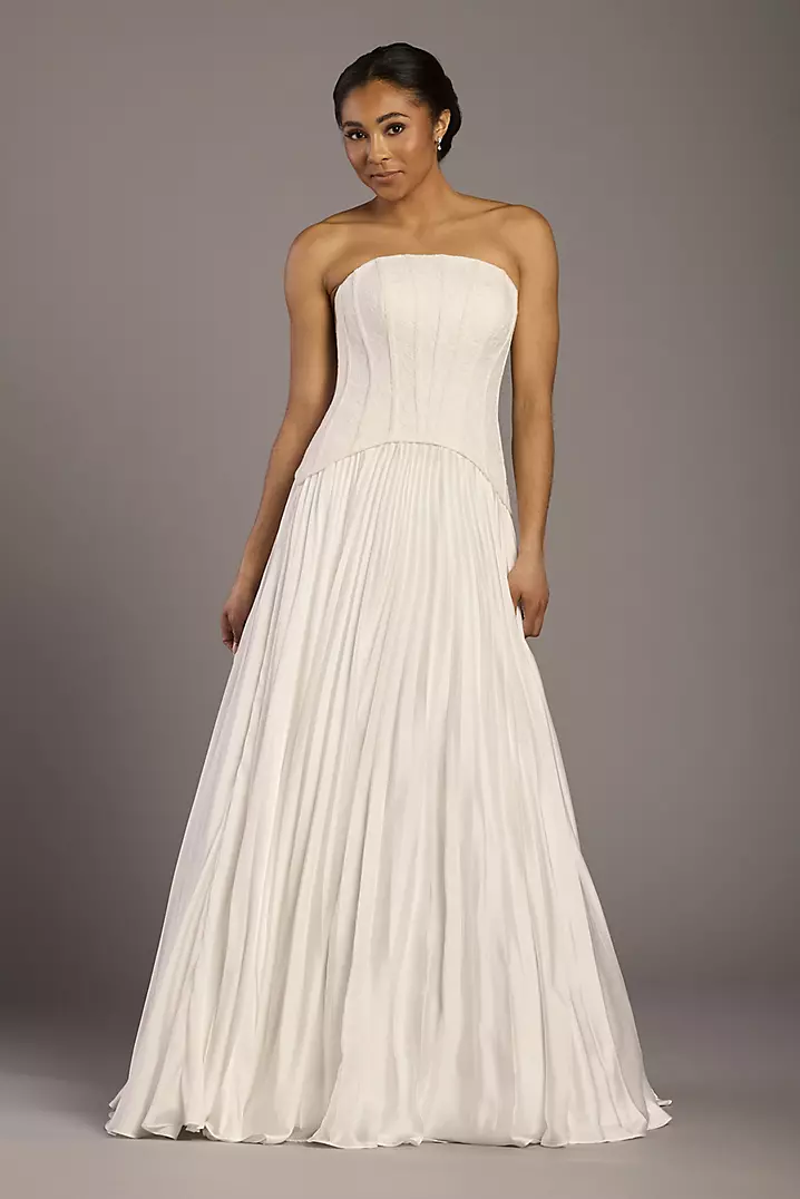 sachin and babi light blue dress Faux Two-Piece Taffeta Pleated Drop Waist Gown
