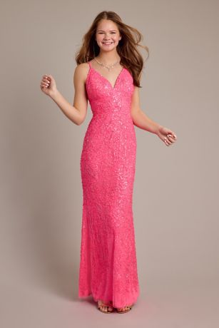 Beaded Plunge Sheath Dress | David's Bridal