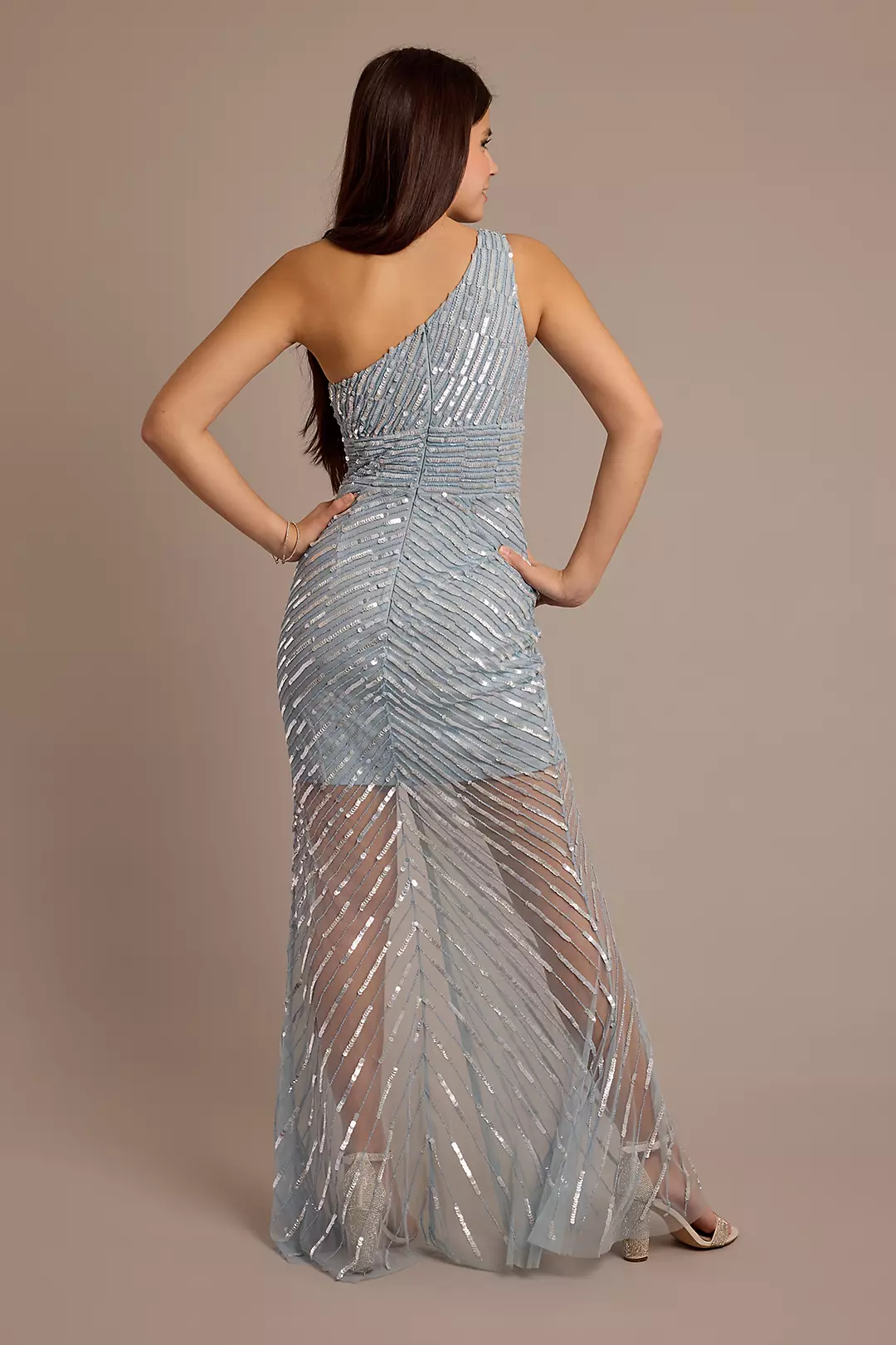 One-Shoulder Linear Sequin Sheath Dress Image 2