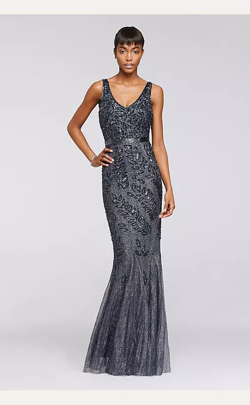 Long Sequined Dress with Cowl Back Image 1