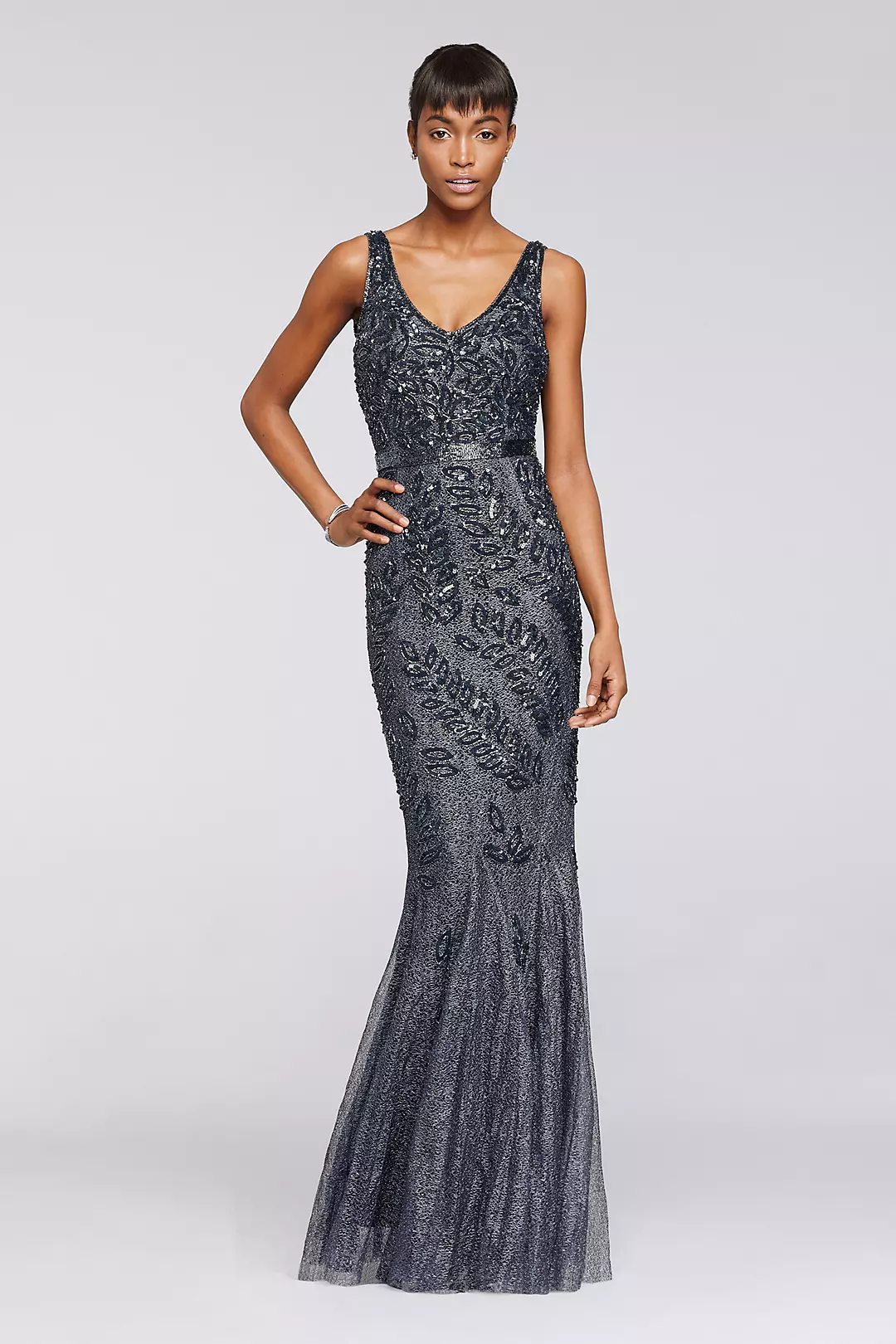 Long Sequined Dress with Cowl Back Image