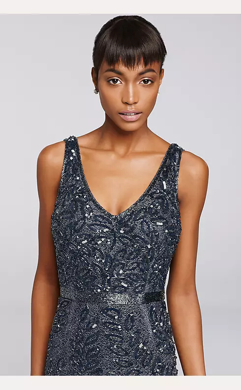 Long Sequined Dress with Cowl Back Image 3