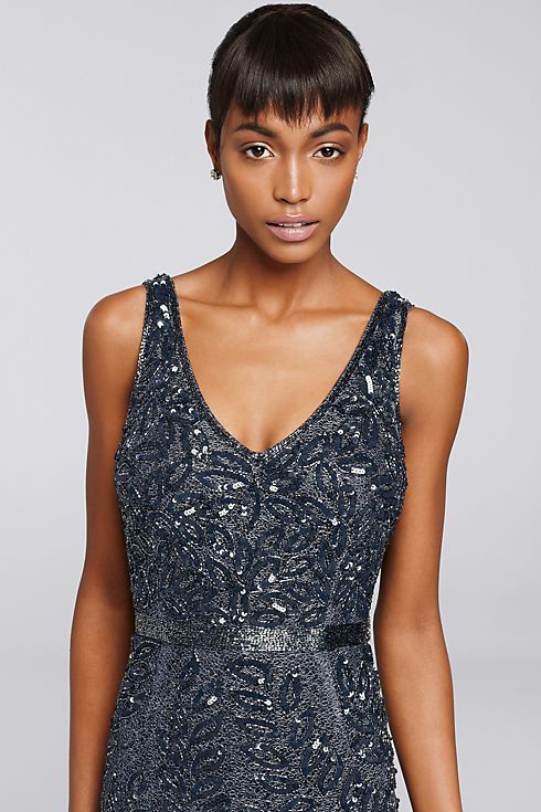 Long Sequined Dress with Cowl Back Image 3
