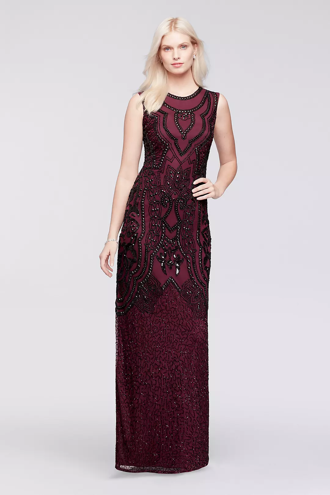 Beaded Long Dress with Cap Sleeves Image