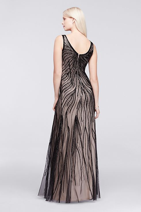 Sleeveless Beaded Long Dress with V-Neckline Image 2