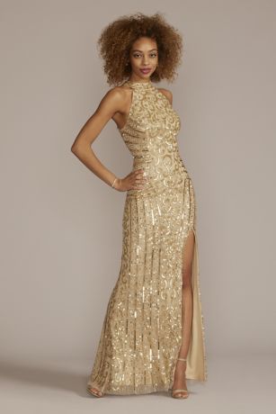 Davids bridal 2025 gold sequin dress