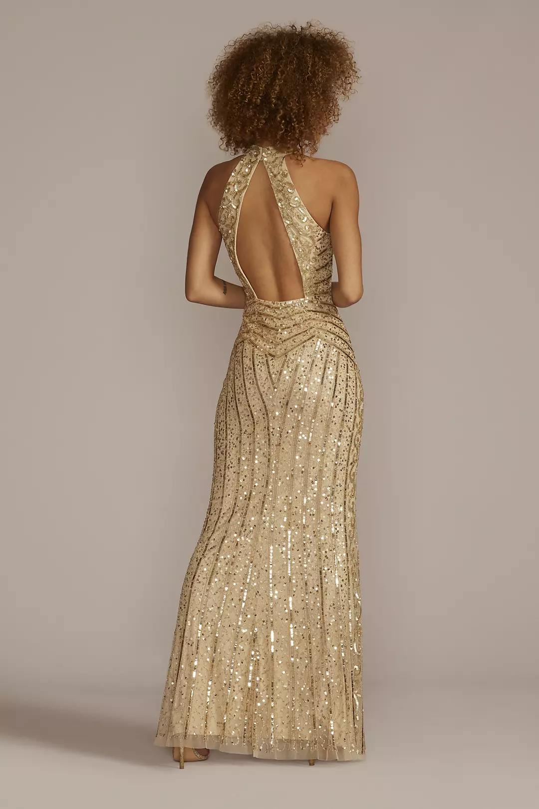 Sequin Halter Neck Gown with Skirt Slit Image 2