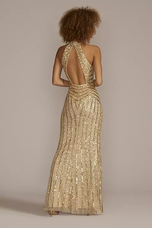 Sequin Halter Neck Gown with Skirt Slit Image 2