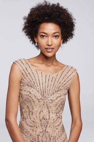 Long Beaded Art Deco Dress with Cap Sleeves | David's Bridal