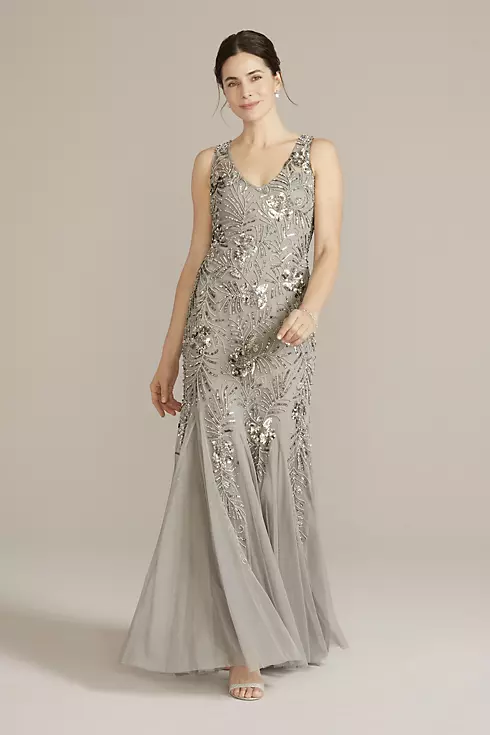 Beaded Sheath Tank Gown with Godets Image 1