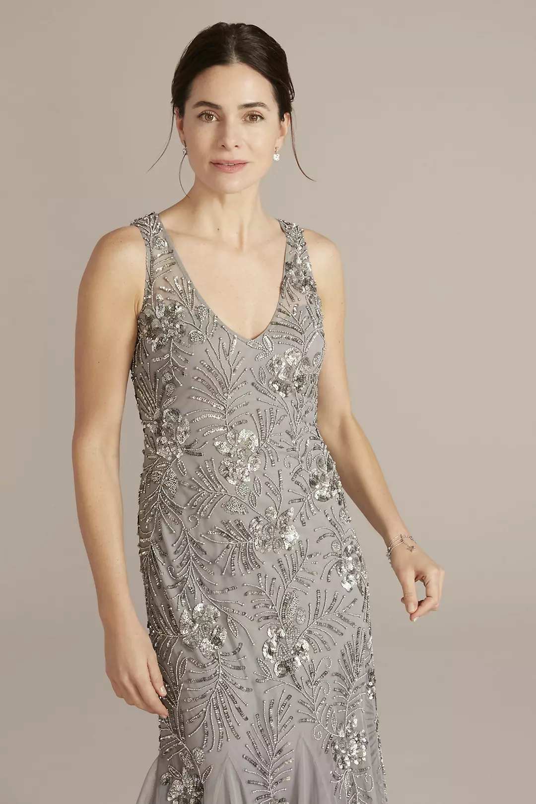Beaded Sheath Tank Gown with Godets Image 3