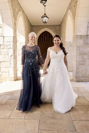 Illusion Long-Sleeve Beaded A-Line Dress | David's Bridal