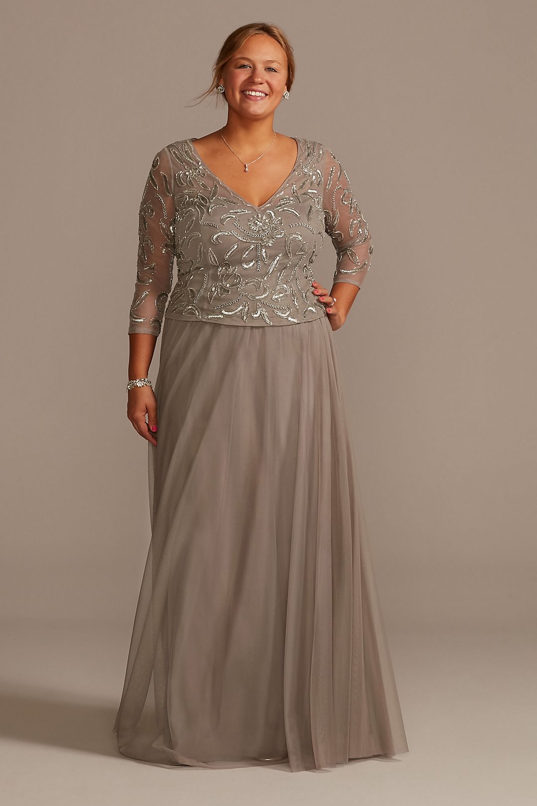 A-Line Mesh Dress with Beaded Beaded Bodice Image 4