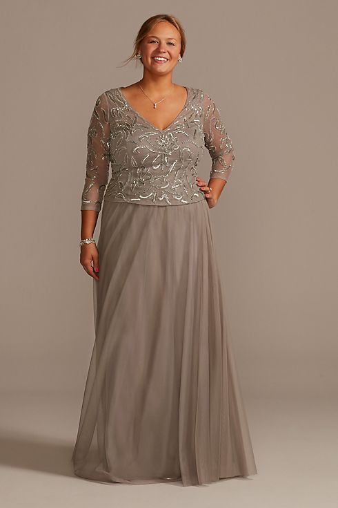 A-Line Mesh Dress with Beaded Beaded Bodice Image