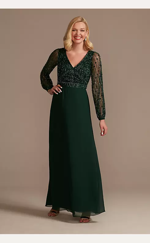 Beaded Chiffon A-Line Dress with Illusion Sleeves Image 1