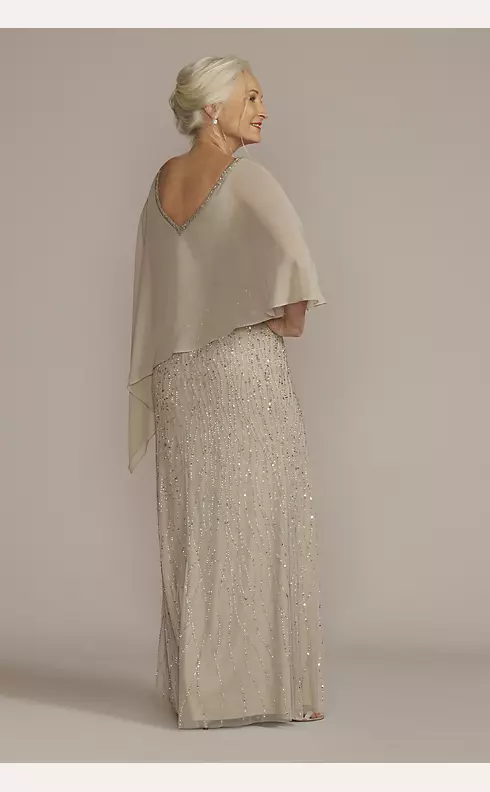 Beaded V-Neck Sheath Gown with Chiffon Capelet Image 2